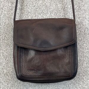 Fossil crossbody leather bag flap close walnut brown boho western rodeo cowgirl